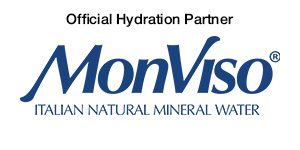 Logo of MonViso, an Italian natural mineral water brand, labeled as the Official Hydration Partner.