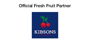 Logo of Kibsons, an official fresh fruit partner, featuring cherries on a blue background with white text.