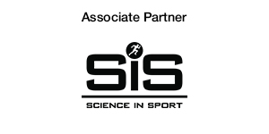 Logo of Science in Sport (SiS) with the text Associate Partner above it, emphasizing a partnership in sports science.