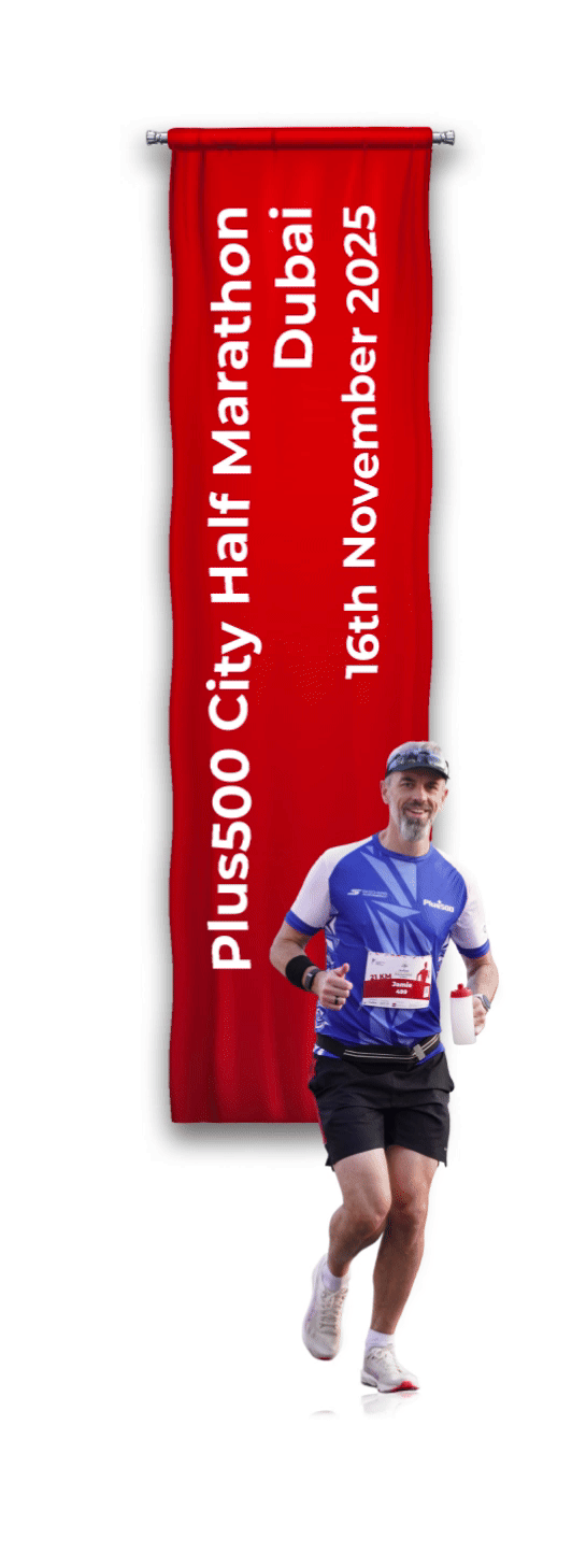 Man is running for the Plus500 City Half Marathon Dubai 2025