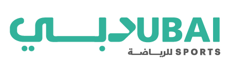 Logo of Dubai Sports, featuring the word Dubai in teal with Arabic text underneath, emphasizing sports and athletic activities.