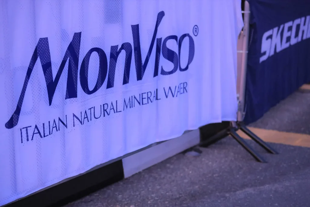 Banner displaying Monviso logo, featuring the text Italian Natural Mineral Water in a clear, professional font.
