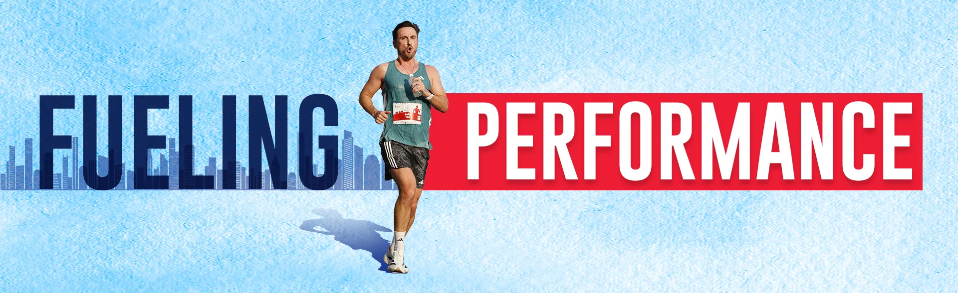 Fueling Performance hero banner featuring a marathon runner promoting endurance, sports nutrition, and peak athletic performance.